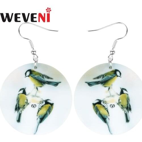 WEVENI Acrylic Round Parus Major Earrings Realistic Cute Bird Animal Dangle Drop Jewelry For Women Kid Girl Funny Gift Accessory
