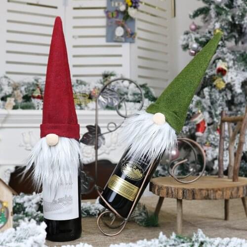 1PC Christmas Gnome Wine Bottle Cover Faceless Old Man Doll Champagne Bottle Cover Bag New Year Ornament Accessories Gift Bag