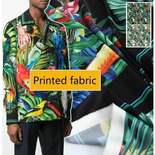 145cm Width Parrot Bird Animal Polyester Printed Stretch Satin Soft Cloth Shirt Brand Fabric Cloth for Dress by the Meter