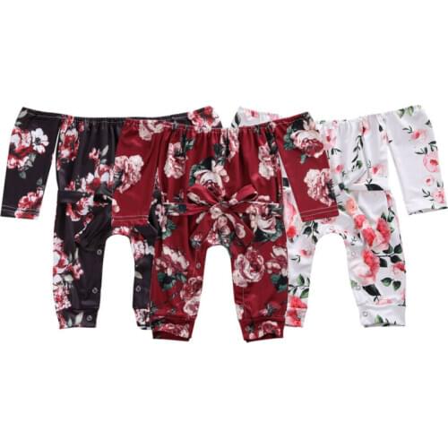 Baby Romper 2019 Toddler Baby Girl Kids Flower Off Shoulder Long Sleeve Bow Romper Outfit Clothes Top