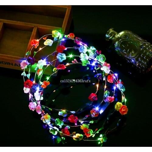 50pcs Led Flower Headbands Wedding Party Crown LED Light Up Hair Wreath Hairbands Garlands Womens Christmas Glowing Wreath