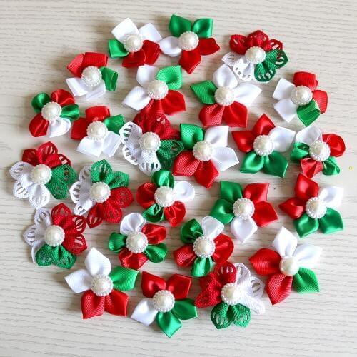 60pcs Christmas Dog Hair Accessories Pearl Dog Bows Pet Dog Holiday Grooming Products Dog Bows For Small Dog Hair Bows