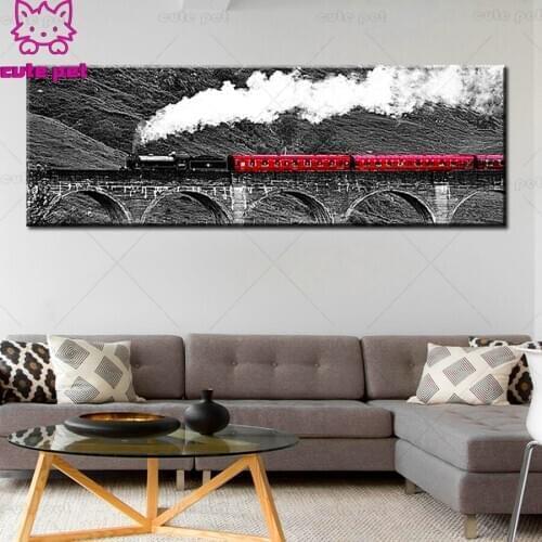 Big size Red Train Landscape 5D DIY diamond painting cross stitch full square round diamond Emeroidery mosaic painting home art