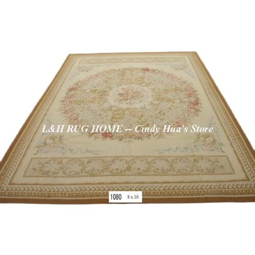 Free shipping 8'x10' Aubusson rugs handmade woolen carpets Beige and medallian aubusson rugs for home decoration bedrooom rugs