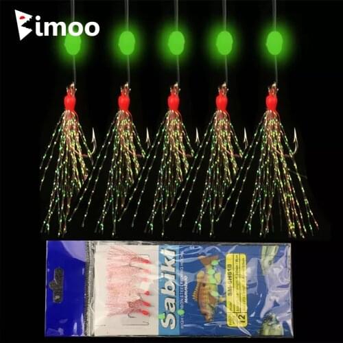 Bimoo 6pcs/set Colorful String Hooks Sabiki Rig with 6 Fishhooks for Sea luminous Fishing Lures Combination Fishing Hooks #7-#15