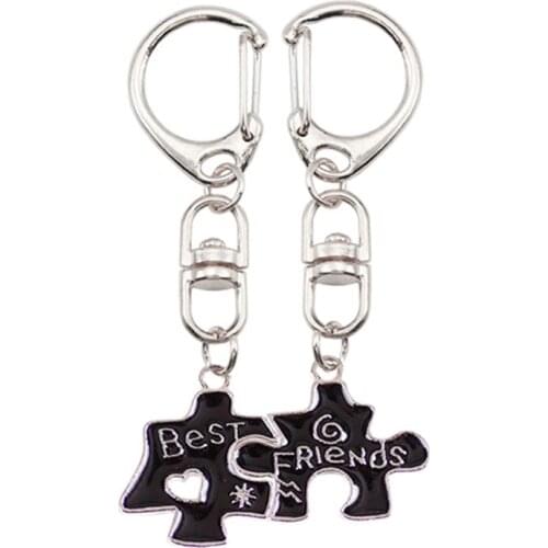 Bohemian Fashion Dripping Oil Puzzle Pendant Keychain Best Friend Jewelry 2-piece Set Of Men And Women Friendship Souvenir Gift