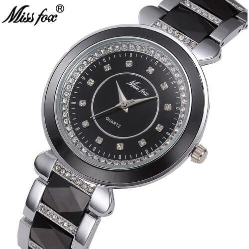 MISSFOX Miss Fox Fashion Quartz Watch Women White Ceramic Ladies Watches Top Brand Luxury Female Wrist Watch Bayan Saat