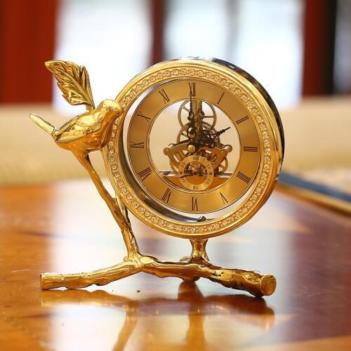 Pure copper small bird clock European study desk clock crafts pure copper wine cabinet decoration creative decoration gift