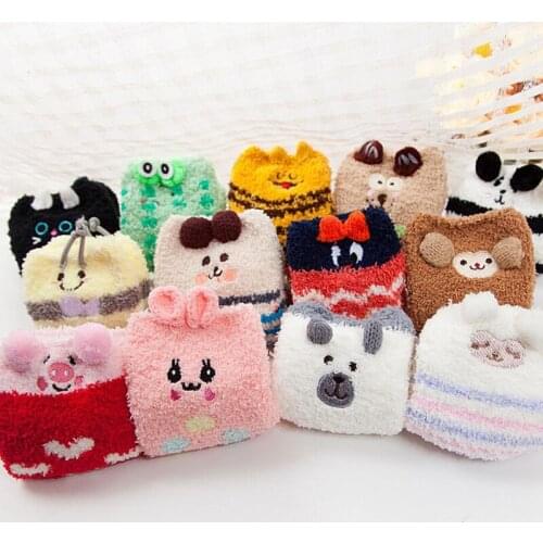 Unisex Baby socks Cute Baby Winter Socks Plantar Silicon Gel Coral Fleece Cartoon Stereo Embroidery Children Socks Floor Socks