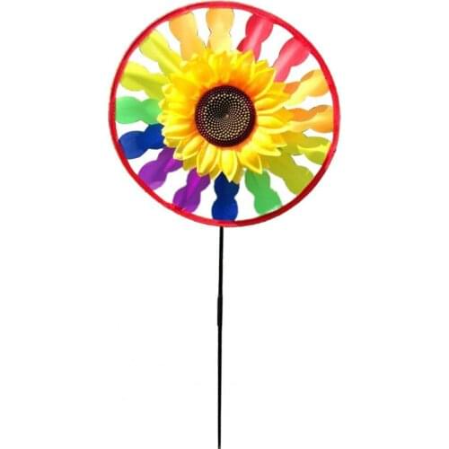 Colorful Pinwheel Toy Floral Shape Single Layer Round Kids Sunflower Wind Spinner Garden Yard Ornament for Child