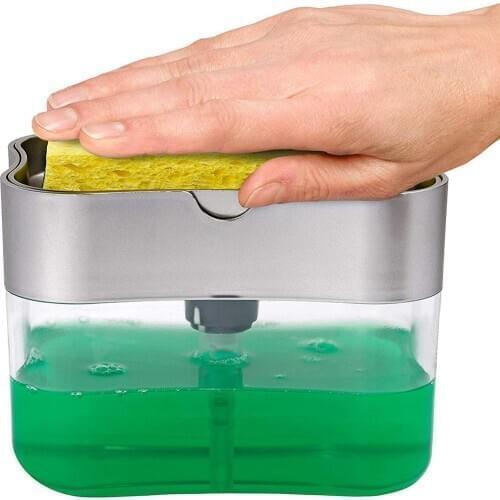 Soap Dispenser Sponge Caddy Manual Press Liquid Soap Dispenser With Washing Sponge 2-in-1 Creative Bathroom Kitchen Tools