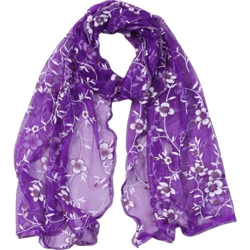 Elegant Ladies Silk Scarf Spring And Autumn Flower Print Women Scarf Leaf Flower Long Silk Scarves