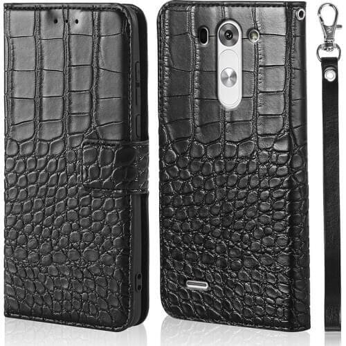 Flip Phone Case Crocodile skin For LG G3 Beat G3S Case Wallet Cover LG D728 D725 D722 D724 Leather Case Book Style With Strap