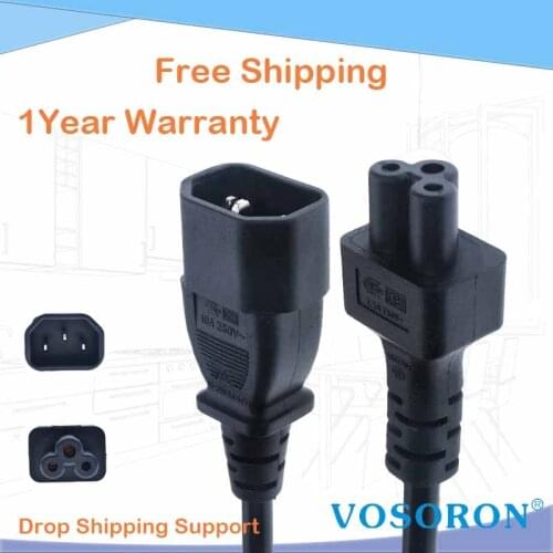 1pcs 30cm IEC 320 C14 Male Plug to C5 Female Adapter Cable IEC 3 Pin Male to C5 Micky, PDU UPS Power Converter Cord