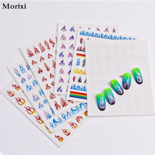 Coloful flame fire sticker for nail art decoration red blue green 3D manicure self adhesive nail art accessories YJ026