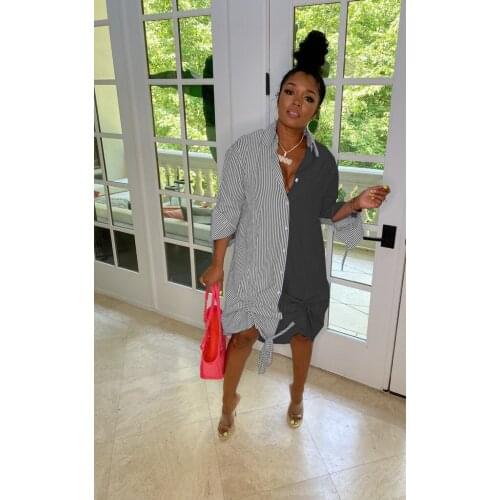 2021 New Arrival Famous Brand Shirt Dress Patchwork Turn-down Collar Long Sleeve Summer Casual Midi Dress Vestidos