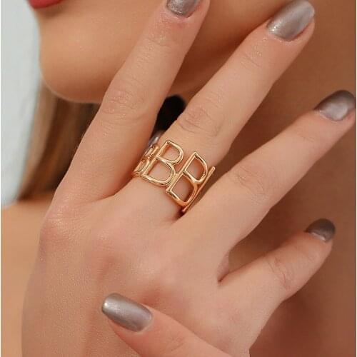 Metal Exaggerated Opening B Letter Ring Ins Cold Wind Hip-Hop Simple Index Finger Ring Bracelet Female Jewelry Gift
