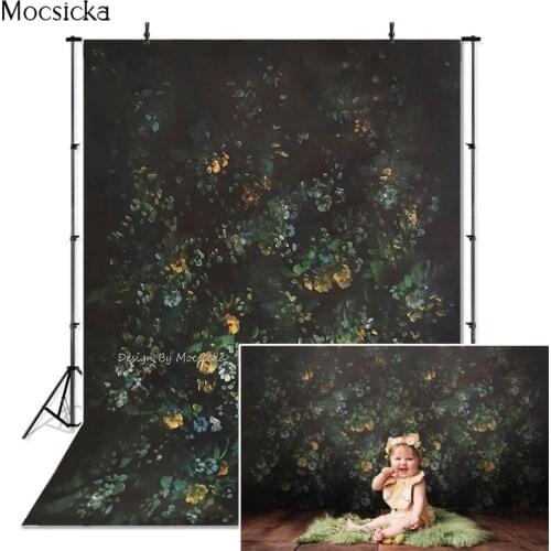 Mocsicka Newborn Dark Green Photography Background Hand Drawn Style Backdrop Child Portrait Decoration Prop Studio Baby Shower