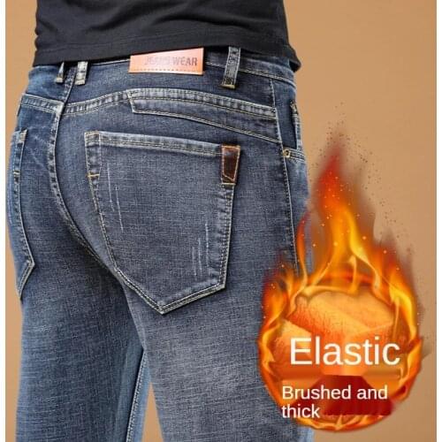 Wthinlee New Men Warm Jeans High Quality Famous Brand Winter Jeans Thicken Fleece Men Jeans Long Trouser Large size