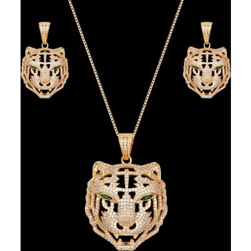 Zlxgirl jewelry brand tiger shape mens pendant with earring jewelry Set perfect mirco paved zircon copper wedding necklace ears