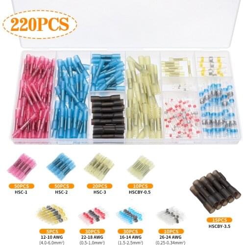 220pcs Heat Shrink Soldering Sleeve Waterproof Insulated Waterproof Butt Connectors Kit Electrical Wire Soldered Terminals