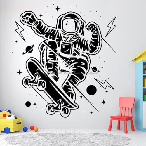 Skateboard Astronaut Wall Stickers Space Personalized Children and Teens Room Door Decoration Vinyl Decals Unique Gifts E9