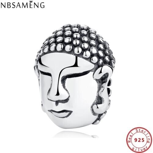 NBSAMENG 100% 925 Sterling Silver Bead Charm Buddha Head Beads Fit Women Bracelets & Bangles DIY Jewelry