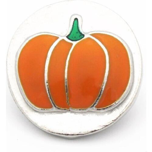 Wholesale 10pcs/lot Enamel Orange Pumpkin Silver Snap Button Fit 18mm/20mm Ginger DIY Snap Bracelet Halloween Gift Jewelry