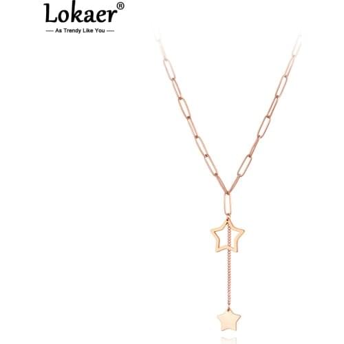 Lokaer New Titanium Stainless Steel Double Star Charm Pendant Necklaces Jewelry Fashion Bohemia Party Chokers Necklace N21015