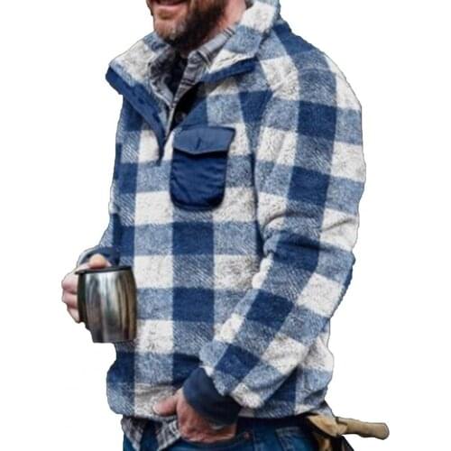 Turn-down Collar Fluffy Pullover Long Sleeve Autumn Winter Thicken Plush Men Sweatshirt Outerwear