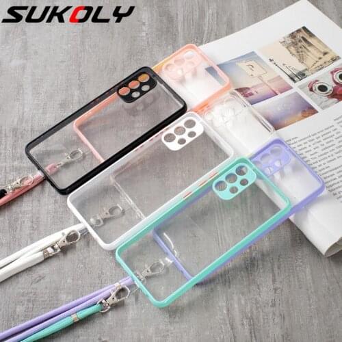 Strap Cord Chain Necklace Lanyard Phone Case For Samsung A52 A72 A32 A12 A51 A71 S20 FE S21 Ultra Soft Clear Colorful Back Cover