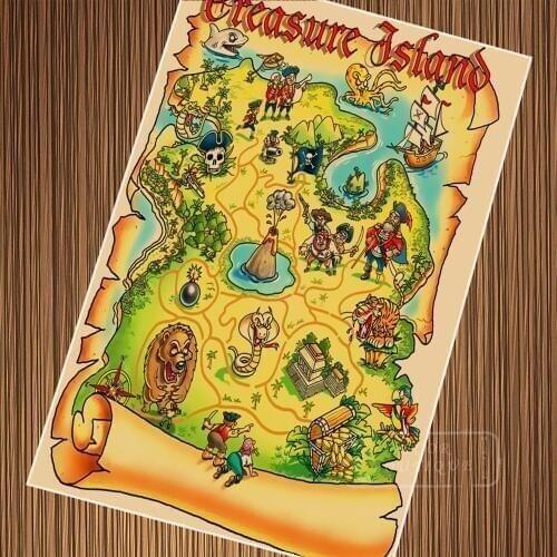 Art Pirate Pete Treasure Map Posters Retro Vintage Kraft Poster Decorative Wall Sticker Home Decoration Gift for Kids
