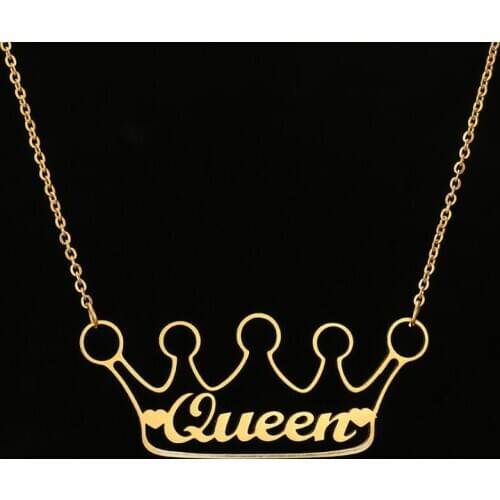 Handmade Custom Name Personalized Crown Name Necklaces for Women Men Stainless Steel Jewelry Statement Choker Bijoux