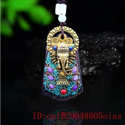 Sandalwood Elephant God Pendant Necklace Natural Fashion Black Chinese Gifts Carved Collectibles Charm Amulet Jewelry