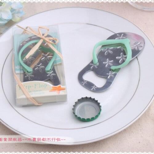100PCS/LOT Beach theme Flip flop wine bottle opener with starfish wedding favor bridal shower guest gift (Blue Color)