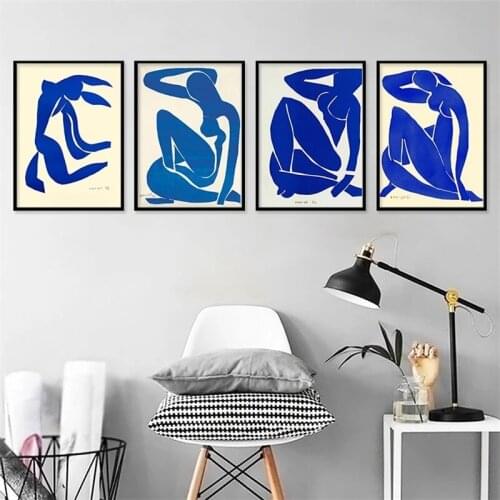 Blue and Black Abstract Nude Art Wall Art Canvas Painting Nordic Posters and Prints Wall Pictures for Living Home Decoration