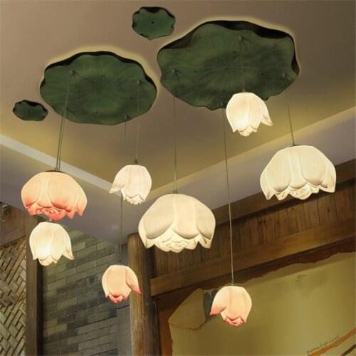 Modern Chinese Vintage Lotus Pendant Lights Classical Flower Hanglamp for Dining Room Living Room Aisle Lighting Decoration