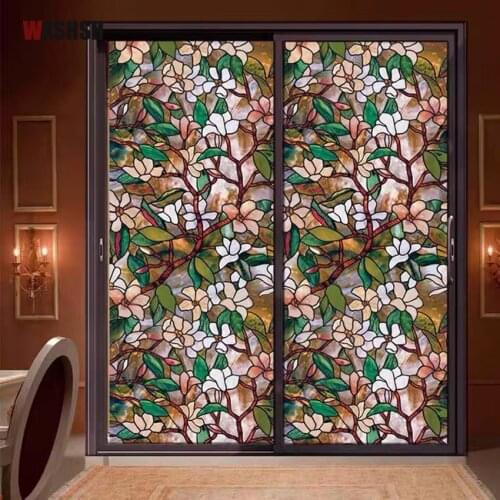 150cm Length Static Cling Window Film Vinyl Magnolia Flower Opaque Private Glass Sticker For Window Door Cabinet Table Surface