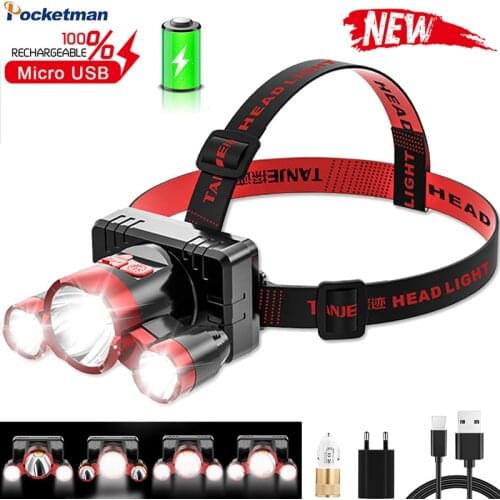 Pocketman P900+ Side Light Built-in Battery LED Headlamp 4 Modes USB Rechargeable Headlight Waterproof Head Lamp Head Torch
