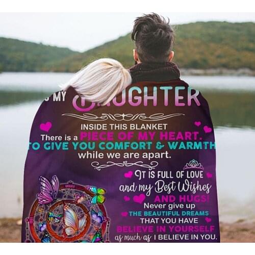 Warm Rectangle Purple To My Daughter Family Love Quote Flannel Blanket for Home Blanket