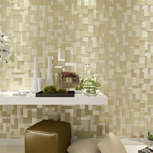 Beibehang embossed non woven stereoscopic mosaic wallpaper rolls modern woven 3D flocking wall paper living room Home Decoration