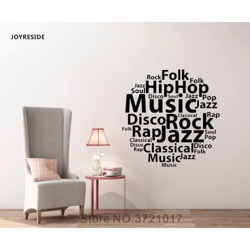 JOYRESIDE Music Styles Wall Wordcloud Decal Vinyl Sticker Living Room Bedroom Design Mural Housewares Room Decor Decoration A162