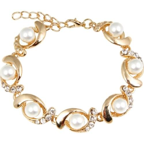 Rhinestone Pearl Bracelet Adjustable Metal Chain for Women Girls Fashion Elegant Exquisite Wrist Chain Jewelry