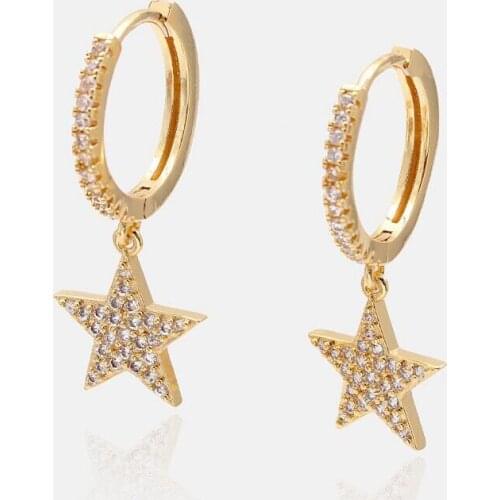 Hot sale Charm drop earrings shinny star shape white stone cute earrings for girl