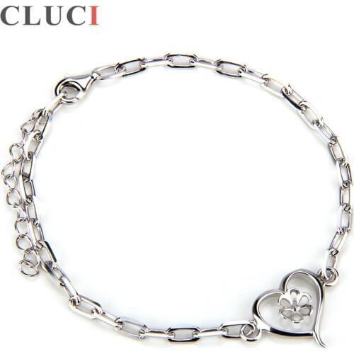 CLUCI Romantic Pearl Bracelet Mounting for Women Adjustable Sterling Silver Heart Bracelet Jewelry SB007SB