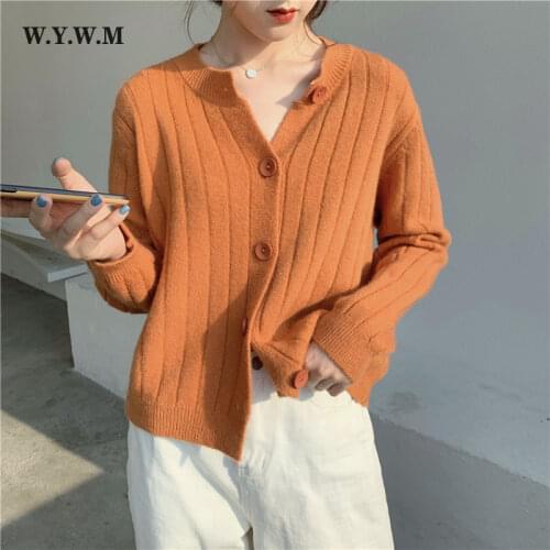 WYWM Winter Knitted Cardigans Sweater Women Autumn Fashion Solid Long Sleeve Coat Ladies Loose Button Harajuku Female Tops