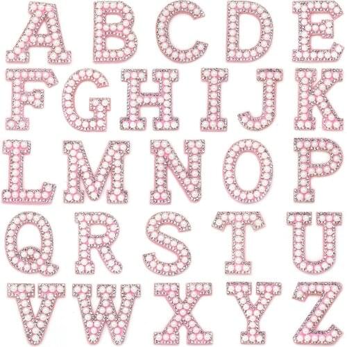 1Pcs Pink 26 English Letter Patch Pearl Letter Appliques For Clothing Glue/Sew On Patches Badges DIY Jeans Garment Accessories