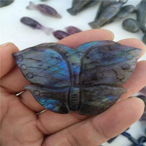2inch Natural labrador stone carvings of butterflies are very vivid