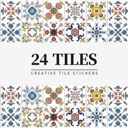 24pcs Self-Adhesive Wall Tile Decals Peel Stick Floor Staircase Stickers Waterproof Backsplash Sticker for Kitchen