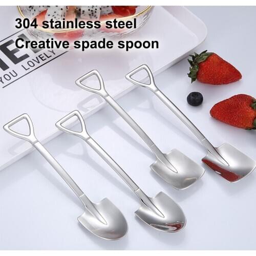 4pcs 304 Stainless Steel Spoon Household Thickened Soup Spoon Personality Shovel Spoon Mixing Multifunction Spoon Dessert Spoon